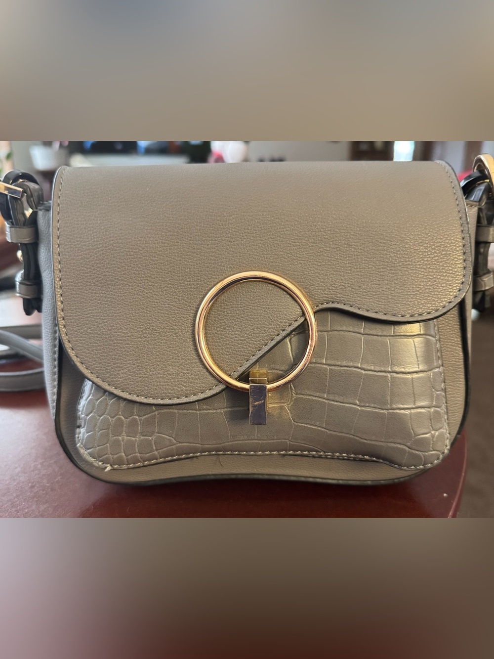 Mia K Collection- Gray Croc-Embossed Ring-Accent Crossbody